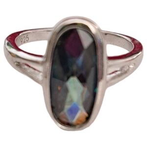 💍NEW & BEAUTIFUL💍 Oval Shaped Mystic Topaz Silver Ring Size 6.5